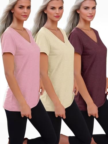 Womens 3 Pack T Shirts Basic Short Sleeve Tees V Neck Fashion Tops Loose Fit Lightweight Casual Summer Clothes2