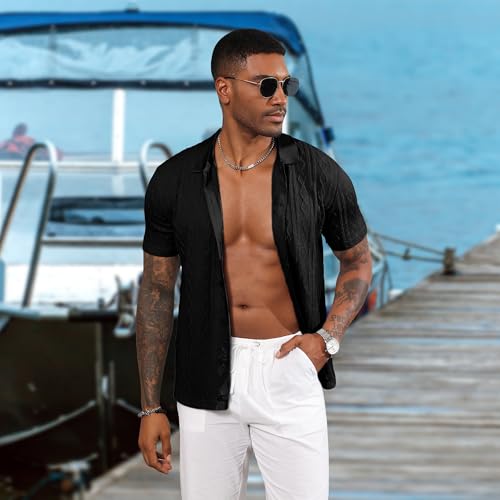 Men's Casual Button Down Shirt Short Sleeve Knit Polo Shirts Trending Fashion Summer Beach Vacation Clothes4
