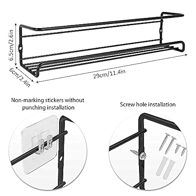 Spice Rack Organiser Hanging Spice Shelves Carbon Steel Wall Mount Spice Rack Kitchen Storage Racks Storage Spices and Condiments Spice Jars for Kitchen Cabinet Cupboard Pantry Door (4)