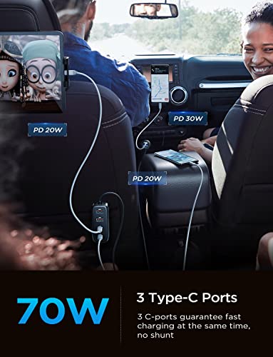 Ainope Usb C Car Charger 6-Port, 70W Super Fast Usb Car Charger Fast Charging, Pd & Qc3.0 Cigarette Lighter Usb Charger Multi Port With 5Ft Cable Compatible With Iphone 14/Ipad Pro/Samsung S23 Ultra #TOP2