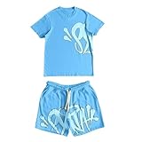 Genérico Conjunto Syna World Corto - Synaworld Conjunto Hombre Verano, Ropa Deportiva Hombre Juego de 2 Piezas Set Y2K Hip Hop Streetwear Chandal Completo(Azul,S)