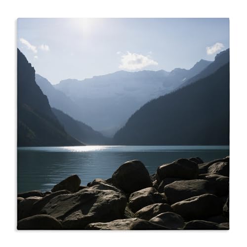 Stupell Industries Rocky Lakeside Mountain, 17 x 17 Inch Canvas Wall Art