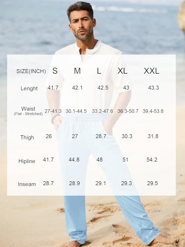 Image of iWoo Linen Pants Men Casual 2025 Summer Beach Elastic Drawstring Waist Yoga Pants Travel Baggy Work Pant Pajama