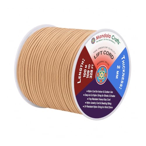 Mandala Crafts 2mm Tan Blind Strings Lift Shade Cord, 109 Yards