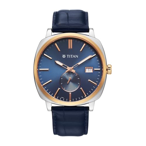 Image of Titan Classique Suave 2.0 Analog with Blue Dial Blue Leather Strap Watch for Men - 90189KL01