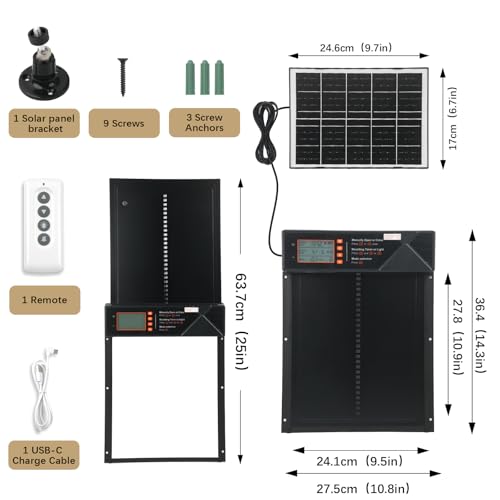 Porta de galinheiro automática movida a energia solar com visor LCD, temporizador, sensor de luz e c