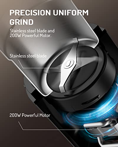 Twomeow Electric Coffee Grinder For Beans, Spices And Herb, Stainless Steel Blades, 1 Removable Stainless Steel Bowls, Makes Up To 9 Cups, Black #TOP2