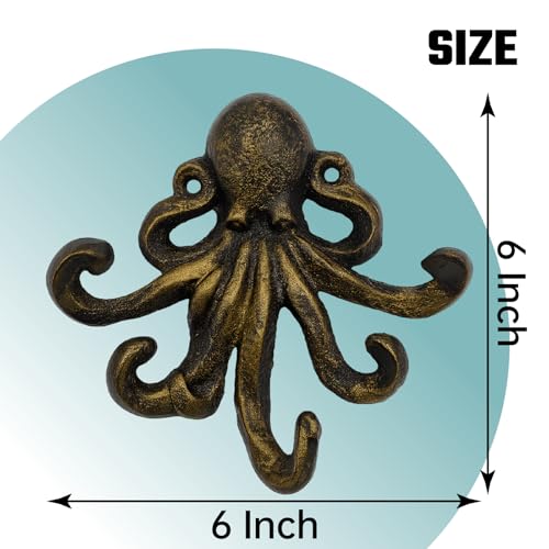 Med-Style Octopus Key Hooks Antique Bronze Cast Iron Decorative Wall Hook