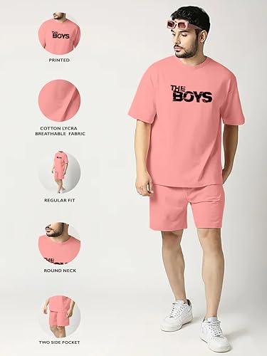 Image of Zombom Men's Co Ord Set || Cotton Lycra Printed Night Dress for Men || Sleepwear Pajama Set for Men || Casual Home Wear Set || Shorts Pajamas Set || Night Suit for Adults