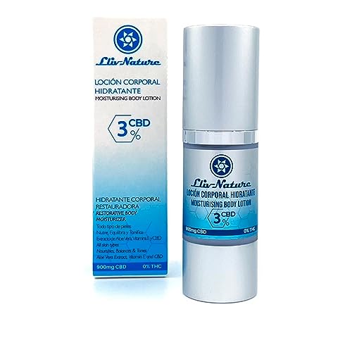 LLIVNATURE Hidratante corporal restauradora 30 ml, 900 mg CBD, extrato de aloé vera e vitamina E. Contém 98% de ingredientes de origem natural.