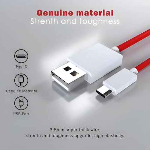 Image of Oneplus 80W Supervooc Usb Type-C Fast Charging Cable for One Plus 12, 12R, 11, 11R, 10 Pro, 10R, 10T, 9, 9R, 9Rt, 8, 7, 6, 5, Nord Ce 4, Ce3, Ce 3 Lite, Nord 4, 3, 2, 2T, Ce 2- Supports 65W /30W, Red