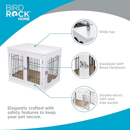 INTERNETS-BEST-Decorative-Dog-Kennel-with-Pet-Bed-Small-Pet-House-Double-Door-Indoor-Crate-Engineered-Wood-Wire-Furniture-Side-Table-Nightstand-Fits-Small-Dogs-White INTERNETS BEST Decorative Dog Kennel with Pet Bed Small Pet House Double Door Indoor Crate Engineered Wood Wire Furniture Side Table Nightstand Fits Small Dogs White