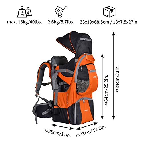 Veelar Flex Baby Backpack Carrier Child Framed Carrier With Removable Backpack, Multiple Storage Pockets (Orange) #TOP6