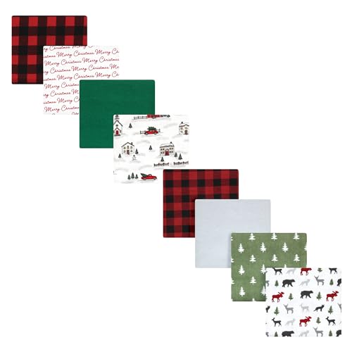 Image of Hudson Baby Unisex Baby Cotton Flannel Receiving Blankets Bundle Set, Christmas Scene Woodland Christmas, One Size