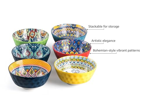 HENXFEN-LEAD-Ceramic-Cereal-Soup-Bowls-Set-of-6-25-Oz-Porcelain-Serving-Bowls-for-Dinner-Pasta-Salad-Oatmeal-Microwave-Dishware-Safe-Bohemian-Style HENXFEN LEAD Ceramic Cereal Soup Bowls Set of 6 25 Oz Porcelain Serving Bowls for Dinner Pasta Salad Oatmeal Microwave Dishware Safe Bohemian Style