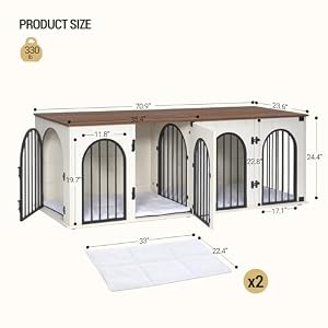 Dog Crate Furniture, 71" Heavy Duty Dog Kennels with Divider, Pads, Side Table, TV Cabinet, Wooden Dog Crate Furniture for 2 Dogs, Small/Medium/Large Dog, Anti-Chew, Anti-Escape, White Brown Dog Crate Furniture, 71″ Heavy Duty Dog Kennels with Divider, Pads, Side Table, TV Cabinet, Wooden Dog Crate Furniture for 2 Dogs, Small/Medium/Large Dog, Anti-Chew, Anti-Escape, White Brown