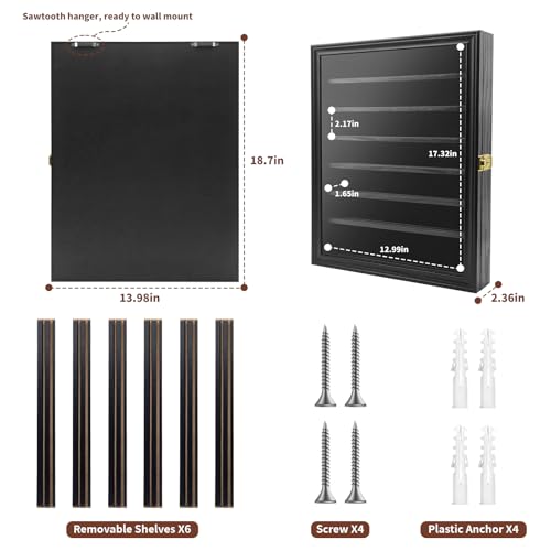 Image of Challenge Coin Display Case, 7 Rows Lockable Military Coin Display Cabinet with UV Acrylic Door, Removable Shelves & Felt Background, Large Shadow Box