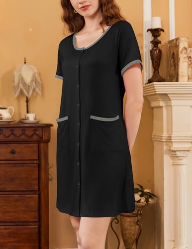 Image of Ekouaer 2 Pack Nightgowns for Women Button Down Houese Dress with Pockets
