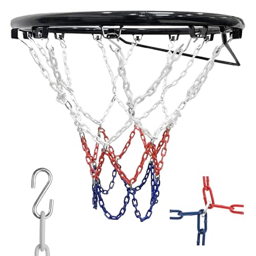 Red de baloncesto de cadena resistente de repuesto, red de cadena de acero inoxidable para aro de baloncesto, red de baloncesto de cadena de metal trenzada estándar (21 pulgadas), se adapta a la
