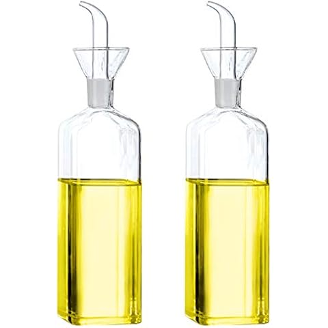 Lanhope Oil Bottle Glass Olive Oil Dispenser Bottle Glass Cooking Oil Vinegar Measuring Dispenser With Spout for Kitchen and BBQ (500ml/17.6oz, 2 Pack) Cover