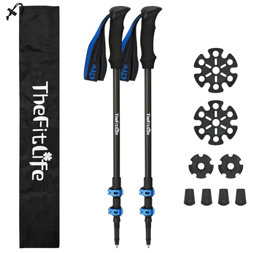 TheFitLife トレッキングポール カーボン 登山 ストック 軽量 57-120cm伸縮 ウォーキングポール ウォーキングステッキ 2本セット 登山杖 登山ポール 山登り ステッキ ハイキングポール 男性 女性 高齢者 (ブルー)の商品画像（Amazon）