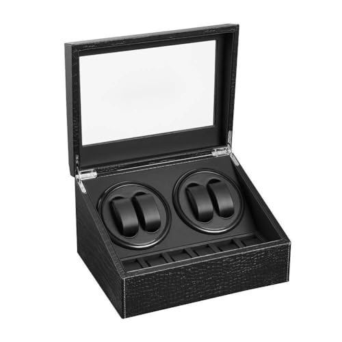 DRAIGERWAY Automatische Uhrenbeweger Box PU Leder Uhrengehäuse mit leisem Motor Netzteil für Automatikuhren (Muster der Krokodile-103E)