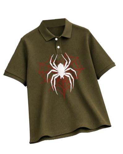 Image of AUSK Men's Spider Graphic Printed Polo T-Shirt | Cotton Blend Textured Half Sleeve Regular Fit Polo Neck Casual Wear Tshirt for Men