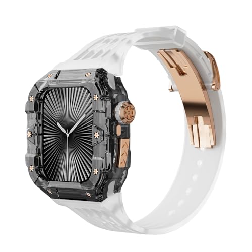 Bracelet caoutchouc Apple Watch 46mm avec coque transparente agate