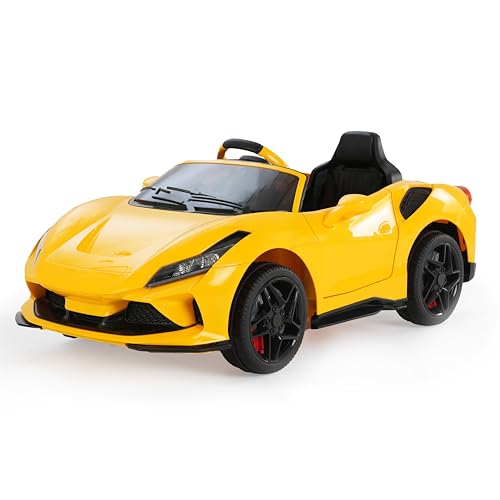 Image of Toy House Sports Car Battery Operated Ride-On Car for Kids | Rechargeable Electric Toy Vehicle with Easy Controls & Comfortable Seat | Indoor & Outdoor Ride On Yellow