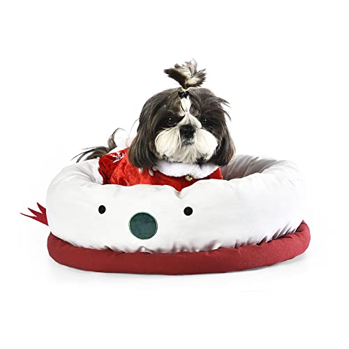 Yokee Christmas Small Dog Bed for Small Dogs - Cute and Cozy Dog Cat Bed, Round Cat Beds for Indoor Cats, Anti-Anxiety Washable Pet Bed with Non-Slip Bottom, Gift for Dog Christmas, Snowman…