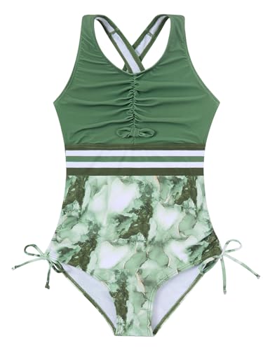 Image of BFUSTYLE Girls One Piece Swimsuit Cute Striped Bathing Suit Hawaii Swimwear 6-17 Years