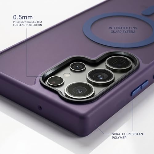 Image of amazon basics Designed for Samsung Galaxy S24 Ultra Case | Strong Magnet Camera Protection Translucent Matte Hard Back Cover Compatible with Mag-Safe (TPU+Polycarbonate | Frost Purple)