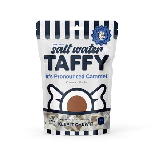 Taffy Shop It's Pronounced Caramel, Caramel Salt Water Taffy – Gourmet Soft Chewy Candy, Bulk Sweet Snack, Fresh Gift & Gluten-Free, 35 Individually Wrapped Pieces (7oz)