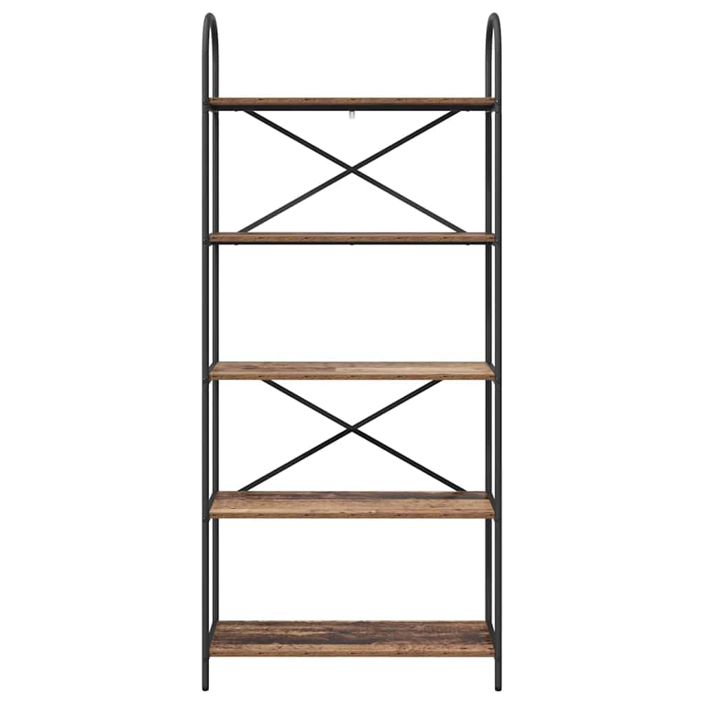 Libreria a 5 ripiani, 80 x 30 x 183 cm, in legno anticato, telaio in acciaio, per soggiorno, ufficio, cameretta dei bambini, decorazione