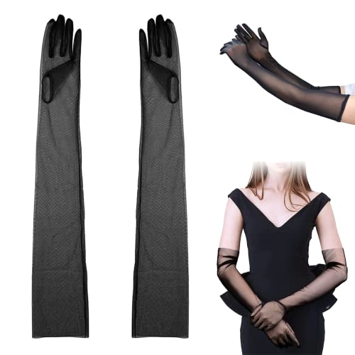 LGHYXYXP Opera Party Handschuhe Tüll Handschuhe Lang Schwarz Transparent Hochzeit Handschuhe Damen Lange Tüll Handschuhe Hochzeit Zum Hochzeit Fasching Kostüm Bühnenshow Halloween Fasching Mottoparty Cover