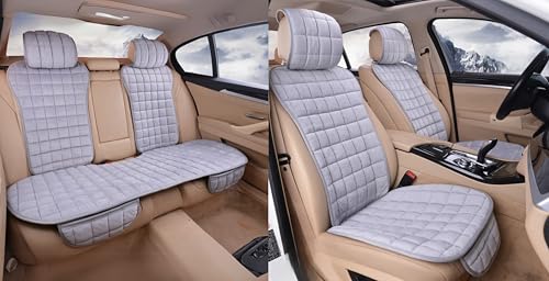 Image of HSR 7 Pcs Set Comfortable Ultra-Soft Car Seat Cover, Breathable Flax Fabric Front & Back Seat Car Seat Cover for All Seasons - Universal Fit (7 Pcs Set)