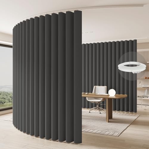 Image of Jilron Room Divider Curtain Ceiling Curtain Track Set for Blackout and Privacy (Gray Curtain + White Track) 106 inch W x 106 inch L -1 Piece