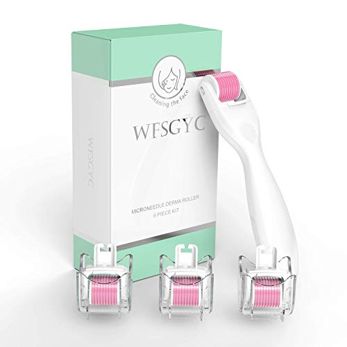 Derma Roller Kit for Face and Body 0.25mm - Cosmetic Microneedle Roller for Face Titanium Micro Needles - Microdermabrasion Exfoliating Roller - Includes 3 Extra Replaceable Heads and Storage Case