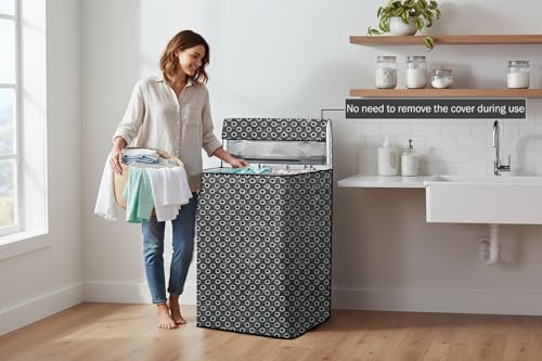 Image of Stylista Top Load Fully Automatic Washing Machine Cover Compatible for IFB 8 kg, 8.5 kg, 9 kg & 9.5 kg, Symmetric Pattern Grey White