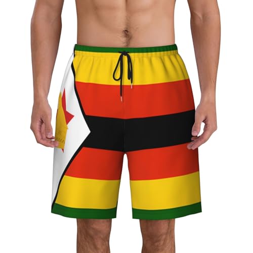 Flag of Zimbabwe Men Beach Pants â€“ Swim Trunks for Men,Quick-Dry and Comfortable, Suitable for Beach, Surf, and Everyday Wear Black