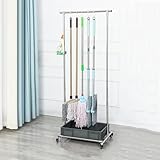 Soporte para escobas y fregonas, carrito de pie móvil para herramientas húmedas, ideal para uso comercial y doméstico