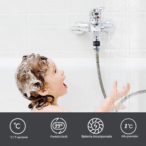 Haofy Termómetro de pantalla LED digital impermeable de acero inoxidable, termómetro de ducha, monitor de temperatura del agua del grifo con tuerca de 1/2 pulgada para el hogar, baño, bañera, cocina