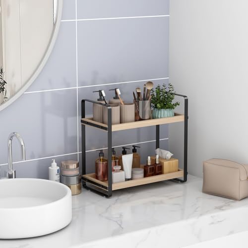Image of HNRLOY Bathroom Counter Organizer,Bathroom Countertop Organizer,Counter Shelf,Countertop Storage,Organization and Storage,Makeup Shelf,Sink Caddy(Burlywood 2 Tier)