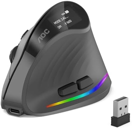AOC 2.4GHz Ergonomic Mouse, Wireless Bluetooth Vertical Mouse for...