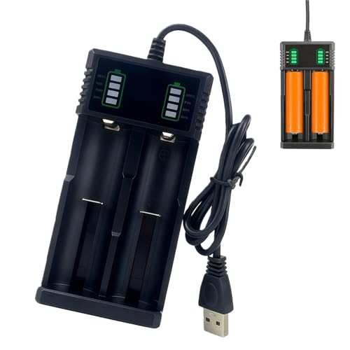 Universal Smart Battery Charger Dual Bay USB Charger for 18650 21700 26650 14500 and Other Li-ion Rechargeable Batteries with LED Indicator