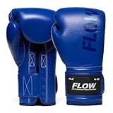 Flow Challenge Boxhandschuhe aus echtem Leder, Sparring und Training, Muay Thai, Kickboxen, MMA, Kampfsport, Herren und Damen - Blau - 14oz