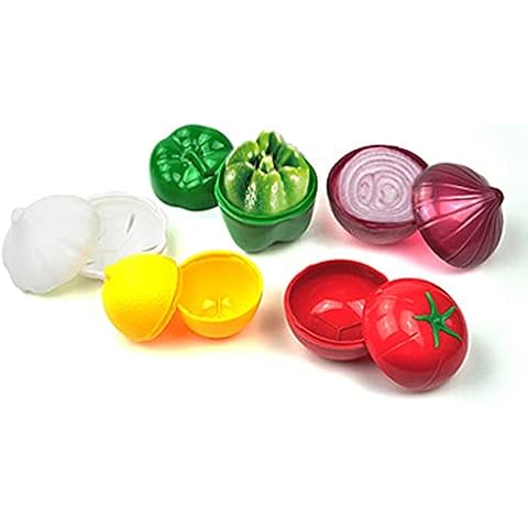 CZ-XING Plastic Vegetable Storage Box Lemon Onion Tomato Green Pepper and Garlic Insurance Container Fresh-Keeping Boxset of 5 Cover