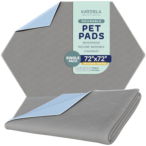 Image of Katziela Hexagon Washable Pee Pads (72X72, White Stitching), White, Blue, Pink