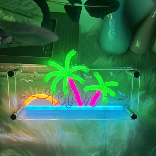 Image of Palm Tree Coron Neon Signs, Desktop decorative light for Home Decor, Bedroom, Living Room, Bathroom, Office, Wedding, Party, Bar, 9.84x5.5x2.16inches (Tropical)