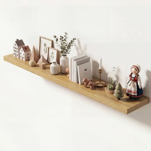 Image of Dreamland 72 Inches Floating Shelves for Wall,9.3 inch Deep Long Floating Shelves Set of 1,Large Display & Storage Shelf,Wall Shelf for Bathroom Bedroom Living Room Kitchen Office,Oak